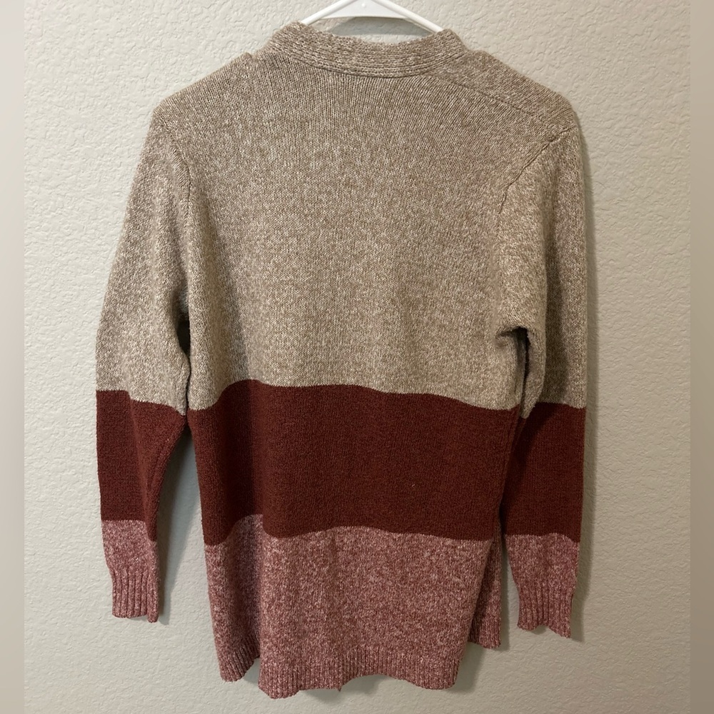 Pink Clover Tan & Rust Colorblock Open-Front Cardigan Size Small - Picture 4 of 6